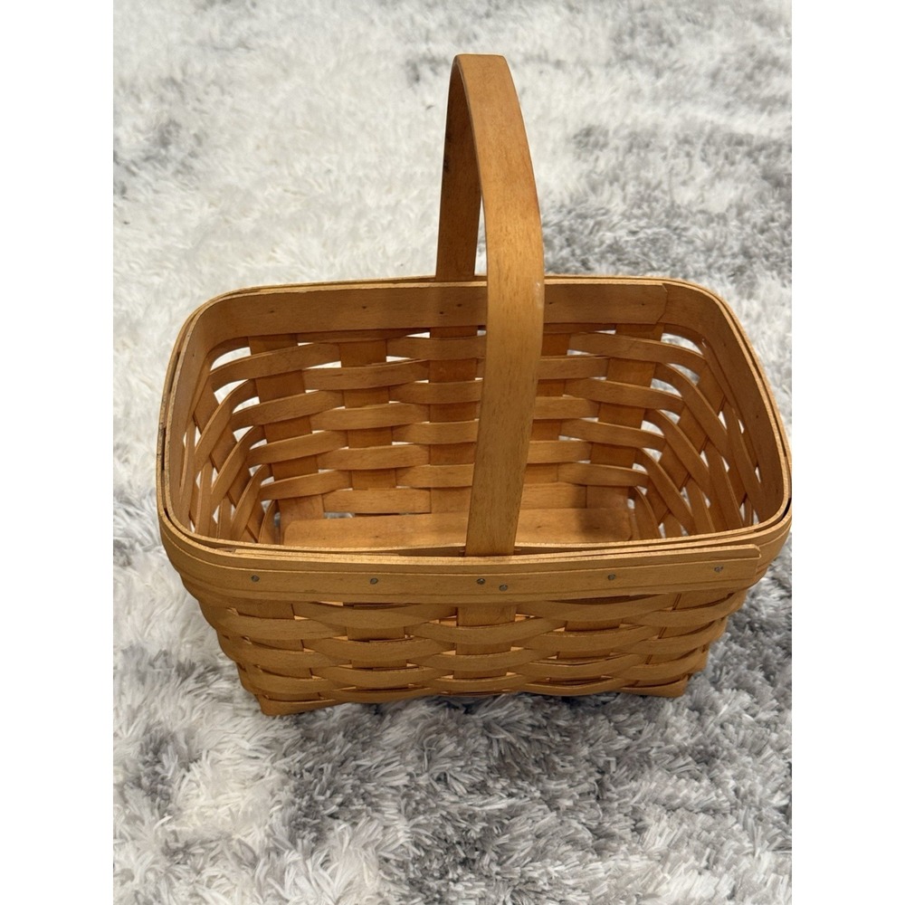 Vintage Longaberger 2002 Market Basket Handwoven Wood Handle Signed USA  11x8"